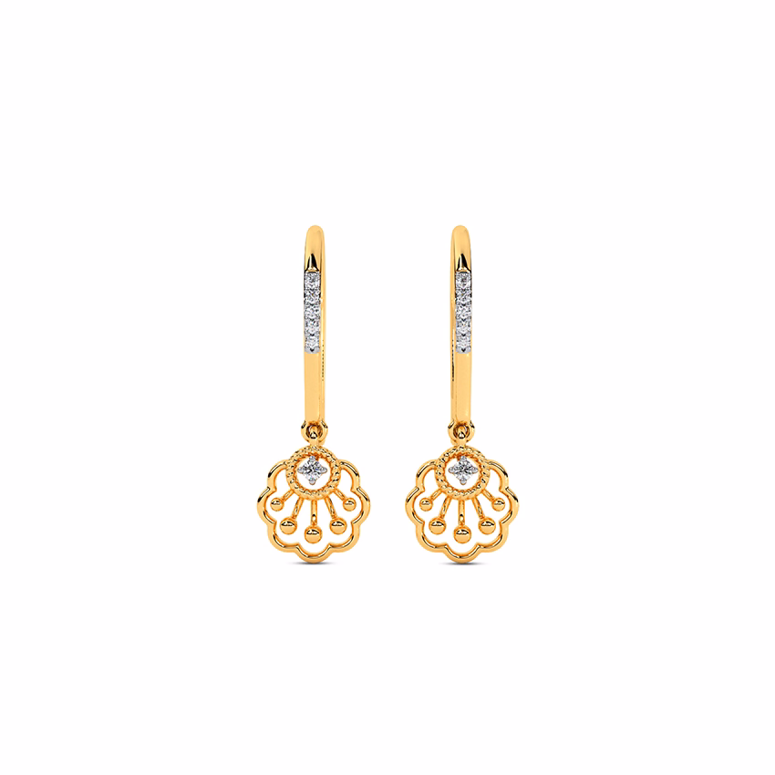 Diamond Earrings 14 Karat Yellow Gold Gleaming Scallop Diamond Drop Earrings