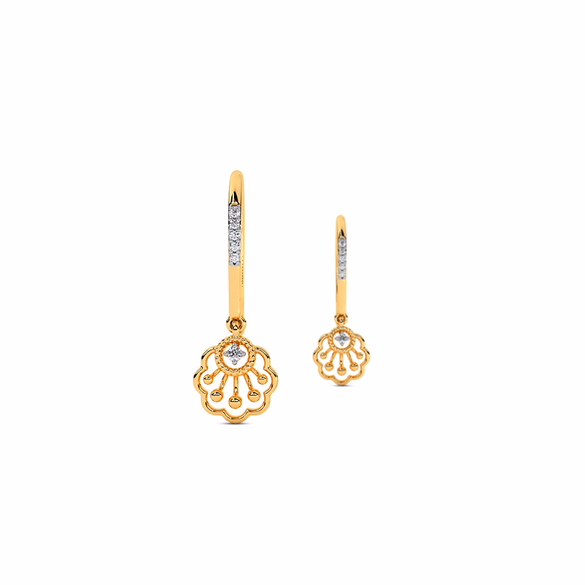Diamond Earrings 14 Karat Yellow Gold Gleaming Scallop Diamond Drop Earrings
