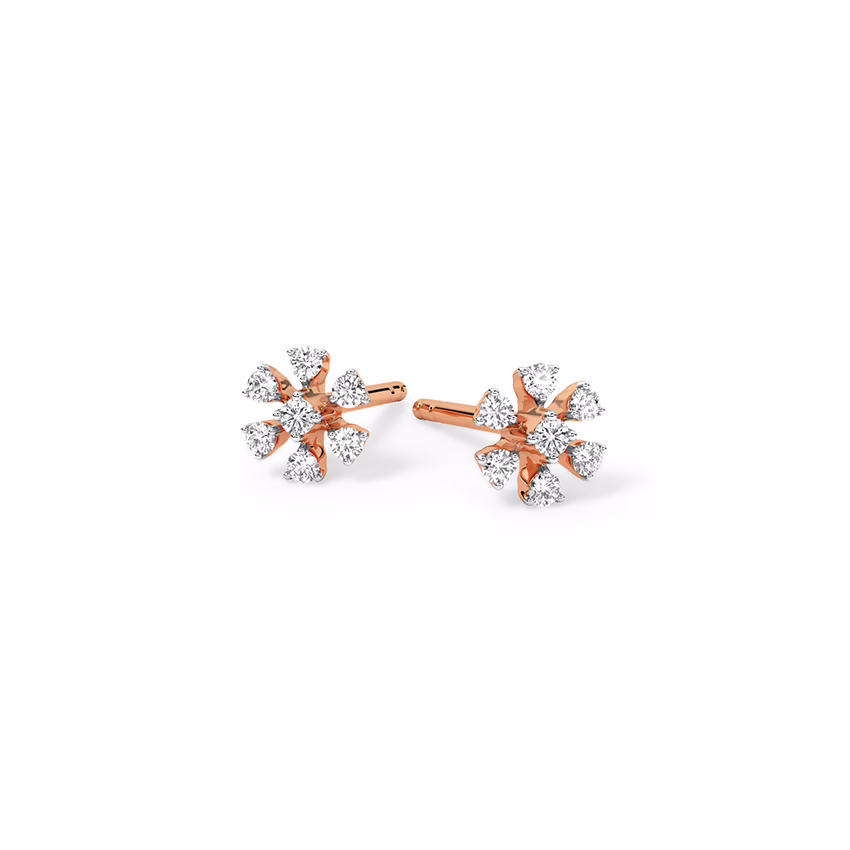 Diamond Earrings 14 Karat Rose Gold Sparkling Daisy Diamond Stud Earrings
