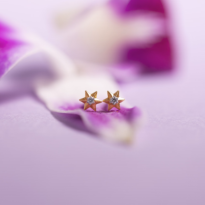 Diamond Earrings 14 Karat Yellow Gold Celestial Multipierce Diamond Stud Earrings
