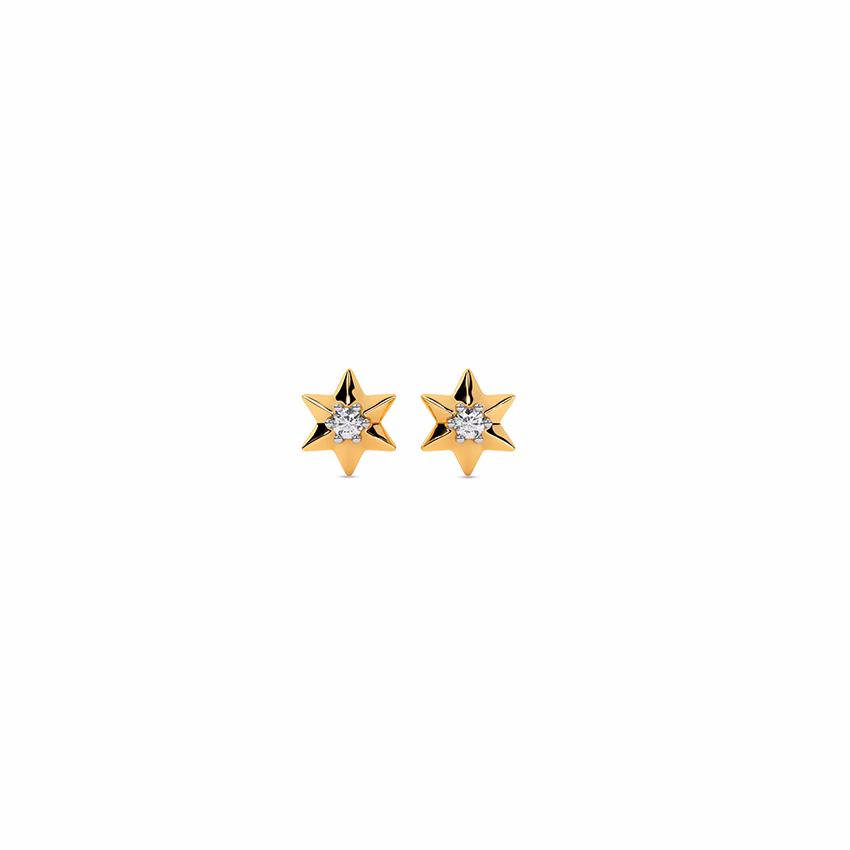 Diamond Earrings 14 Karat Yellow Gold Celestial Multipierce Diamond Stud Earrings