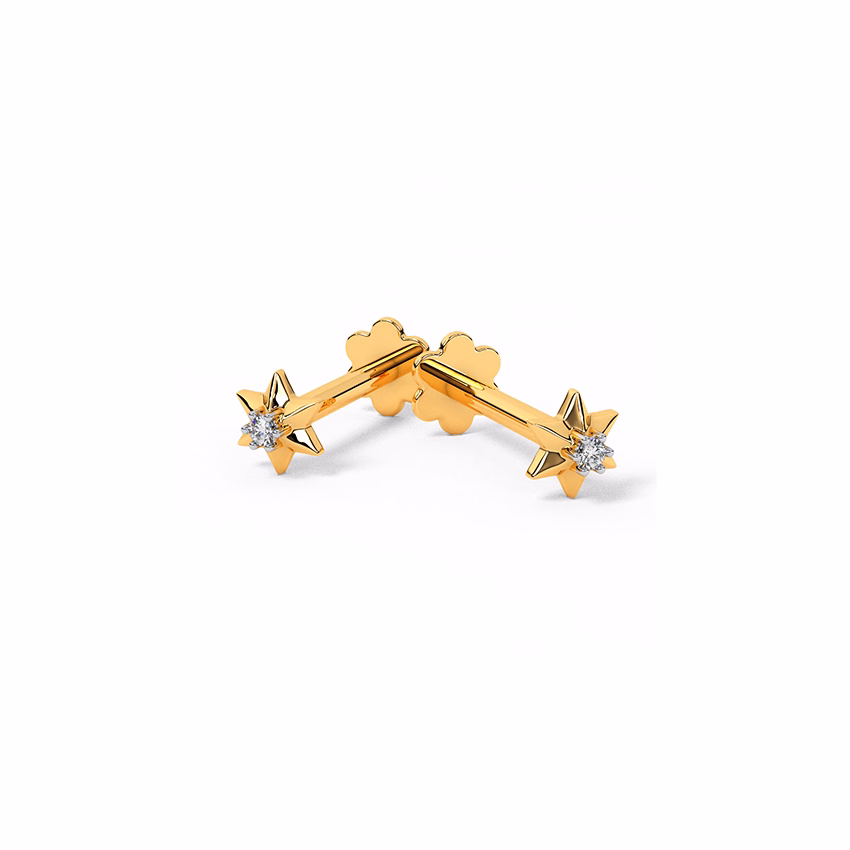 Diamond Earrings 14 Karat Yellow Gold Celestial Multipierce Diamond Stud Earrings