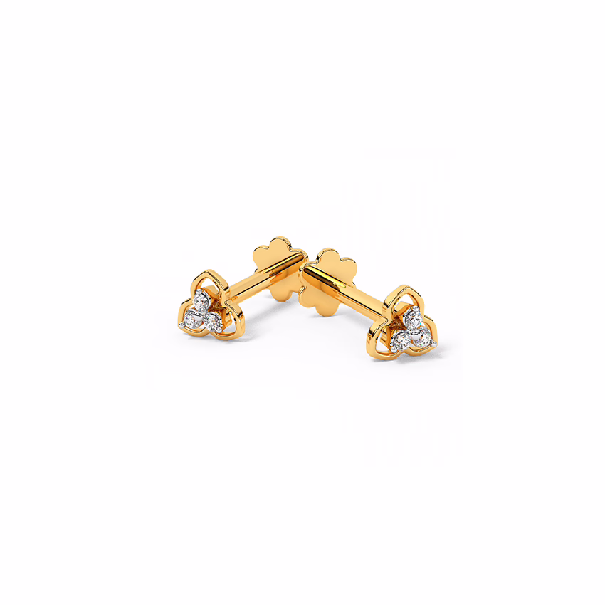 Diamond Earrings 14 Karat Yellow Gold Fairy Multipierce Diamond Stud Earrings