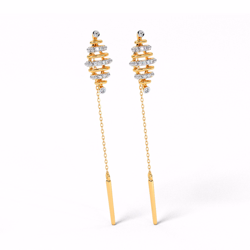 Diamond Earrings 14 Karat Yellow Gold Sparkling Skew Diamond Sui Dhaga