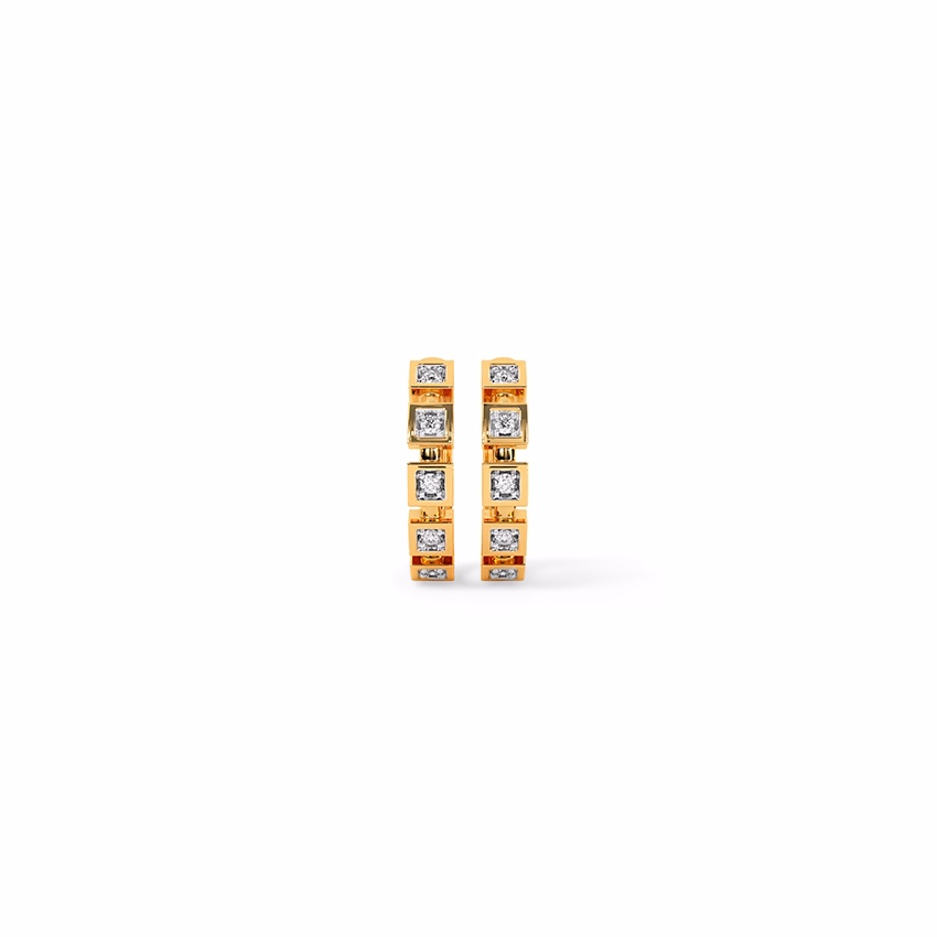 Diamond Earrings 9 Karat Yellow Gold Square bar Diamond Hoops