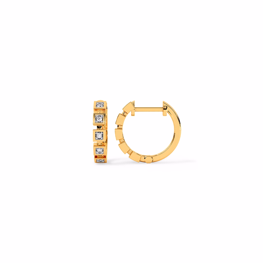 Diamond Earrings 9 Karat Yellow Gold Square bar Diamond Hoops