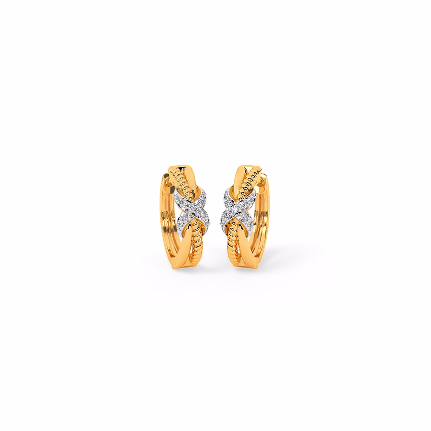 Diamond Earrings 18 Karat Yellow Gold Interwine Textured Rope Diamond Hoops