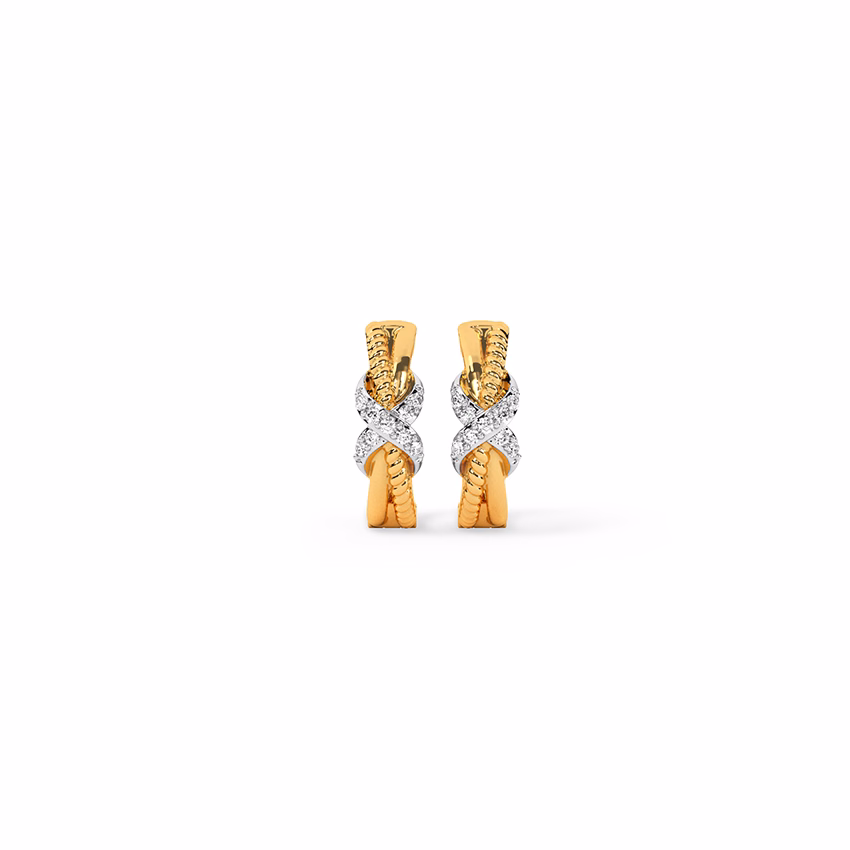 Diamond Earrings 18 Karat Yellow Gold Interwine Textured Rope Diamond Hoops