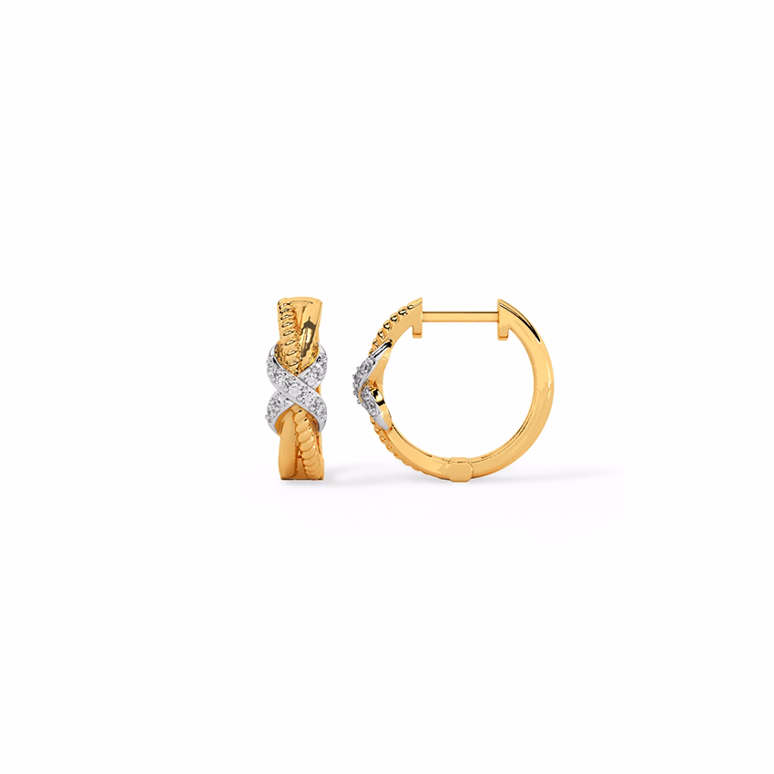 Diamond Earrings 18 Karat Yellow Gold Interwine Textured Rope Diamond Hoops