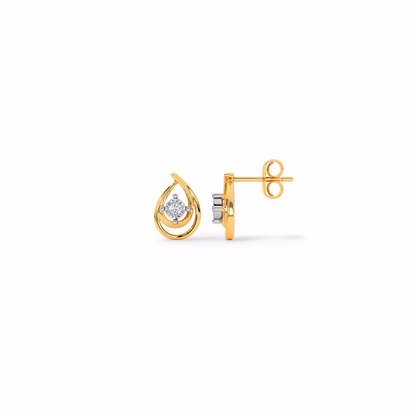 Diamond Earrings 14 Karat Yellow Gold Dual Pear Diamond Stud Earrings