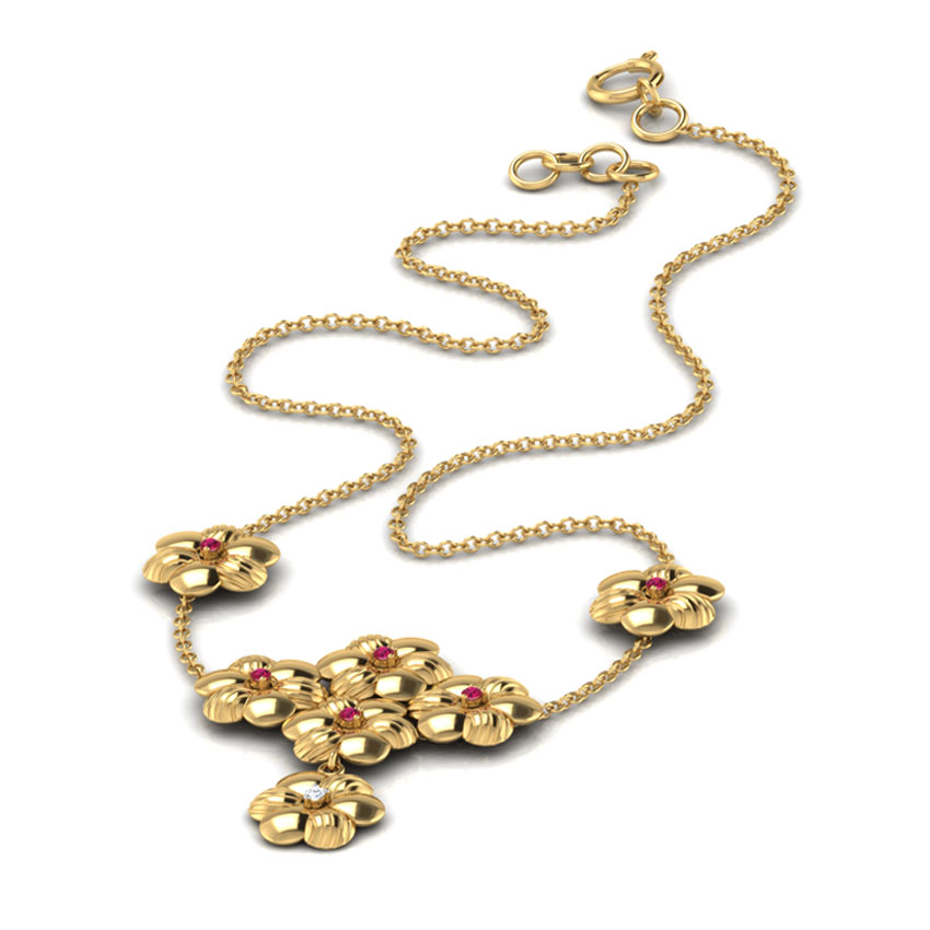 Diamond,Gemstone Necklaces 18 Karat Yellow Gold Blossom Gemstone Necklace