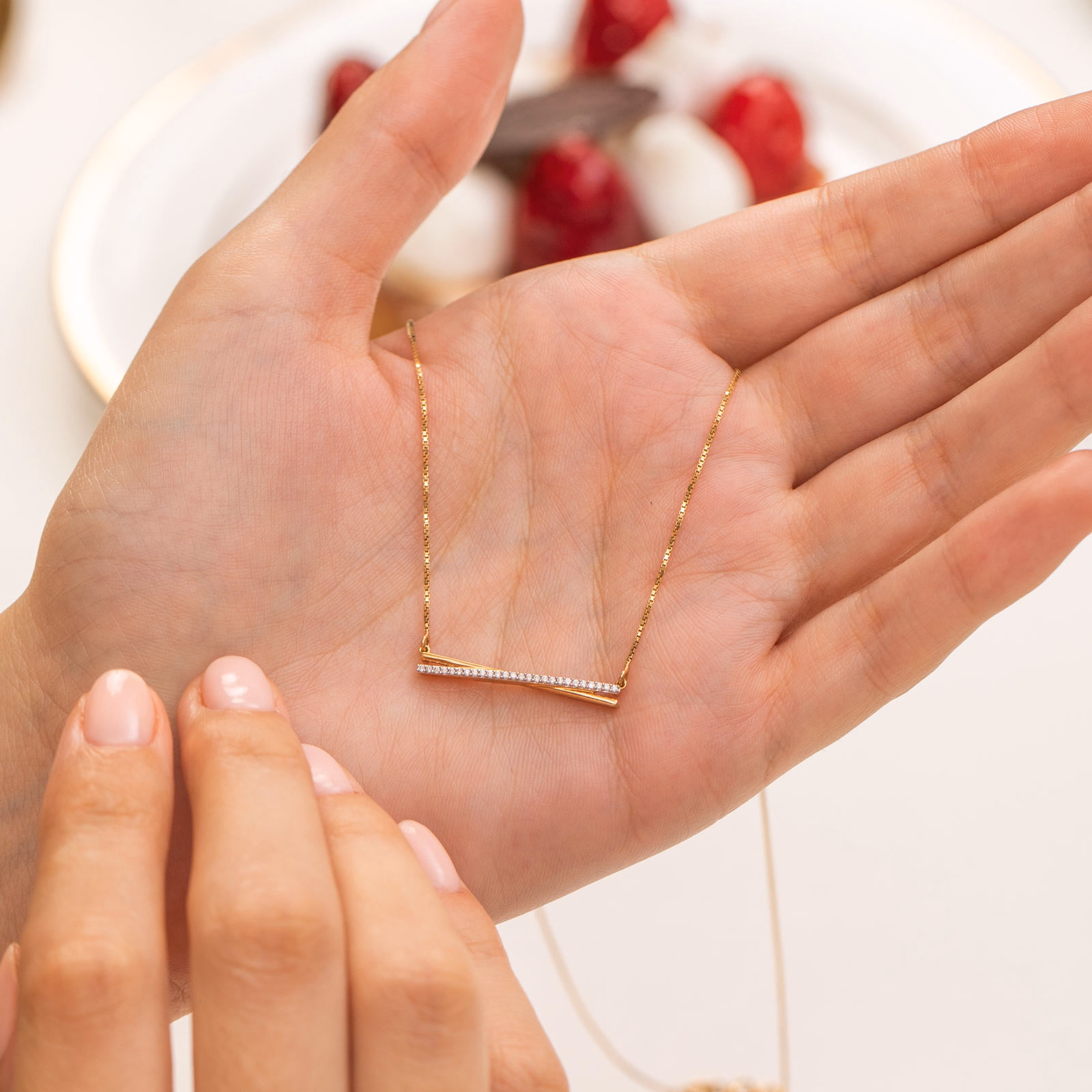 Diamond Necklaces 18 Karat Yellow Gold Amore Bar Diamond Necklace