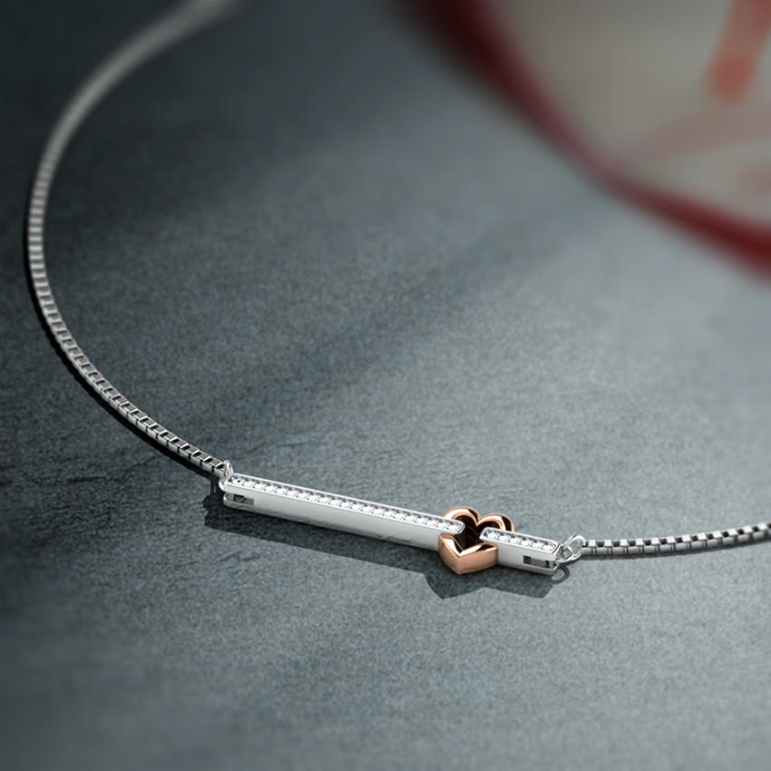 Rose Heart Diamond Bar Necklace