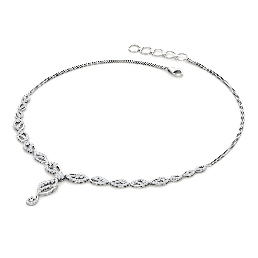 Diamond Necklaces 18 Karat White Gold Clematis Leaf Diamond Necklace