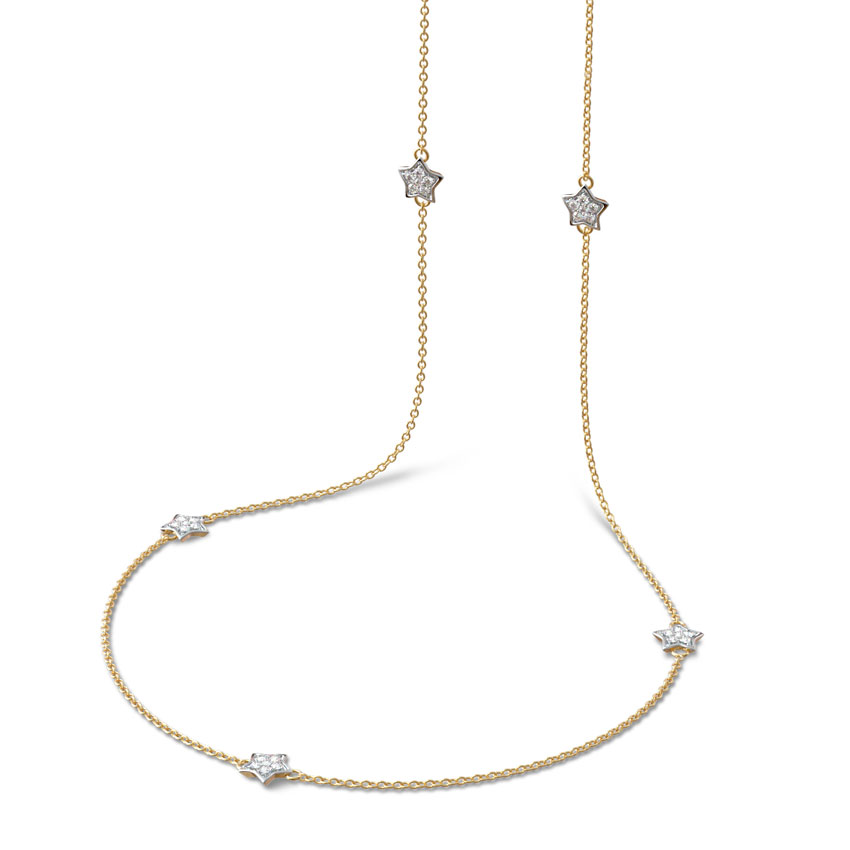 Diamond Necklaces 14 Karat White Gold Stars Fine Line Diamond Necklace