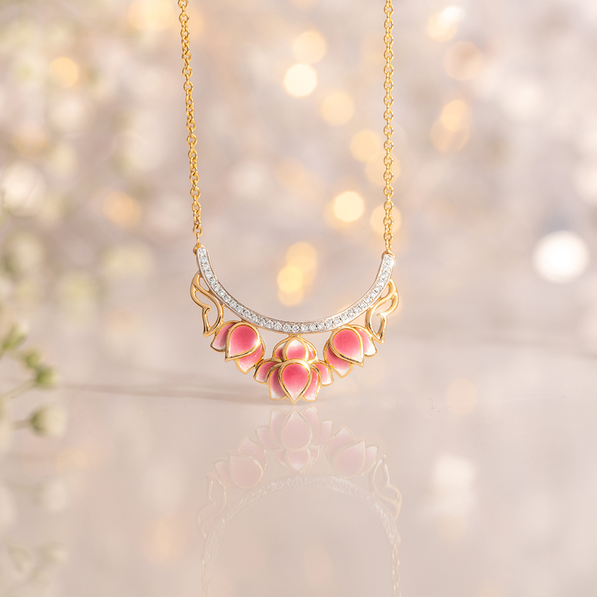 Diamond Necklaces 18 Karat Yellow Gold Bloom & Bud Lotus Diamond Necklace