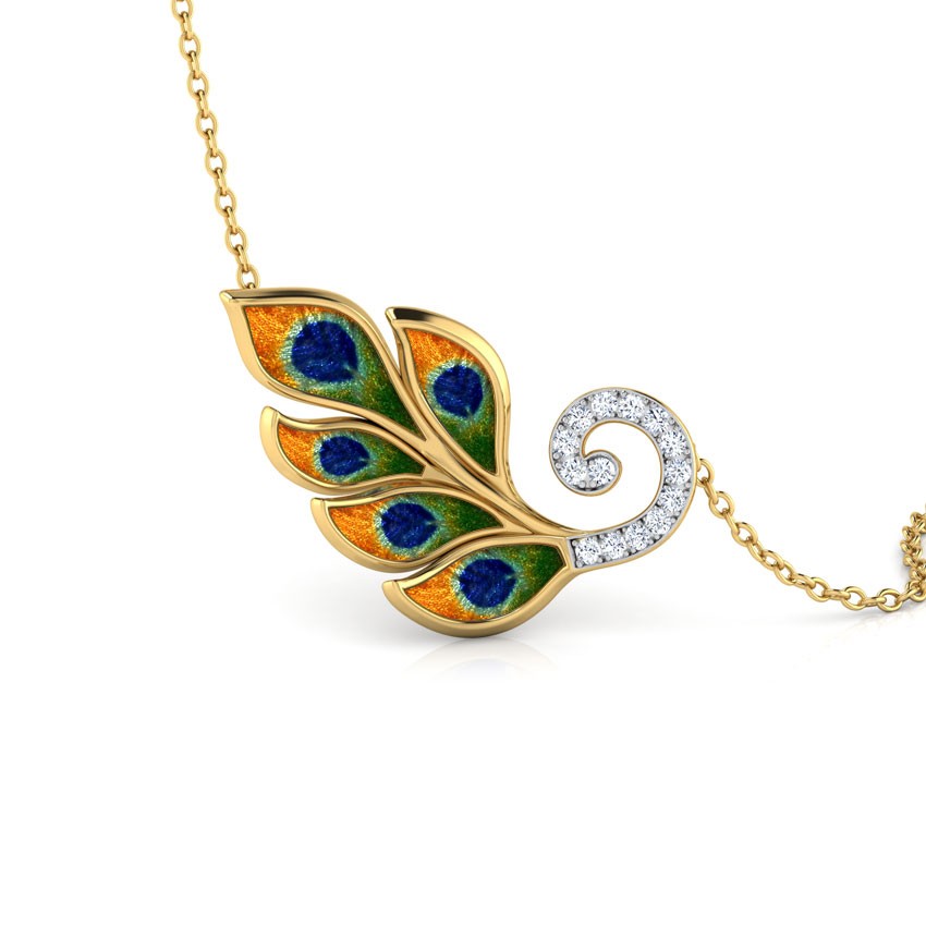 Diamond Necklaces 18 Karat Yellow Gold Peacock Plumes Diamond Necklace