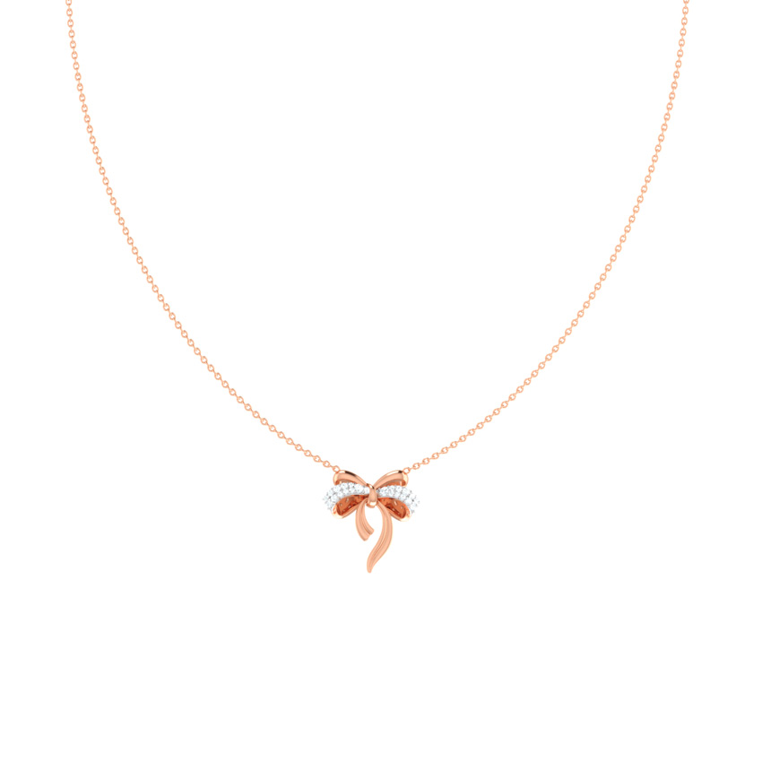 Diamond Necklaces 14 Karat Rose Gold Cute Bow Diamond Necklace