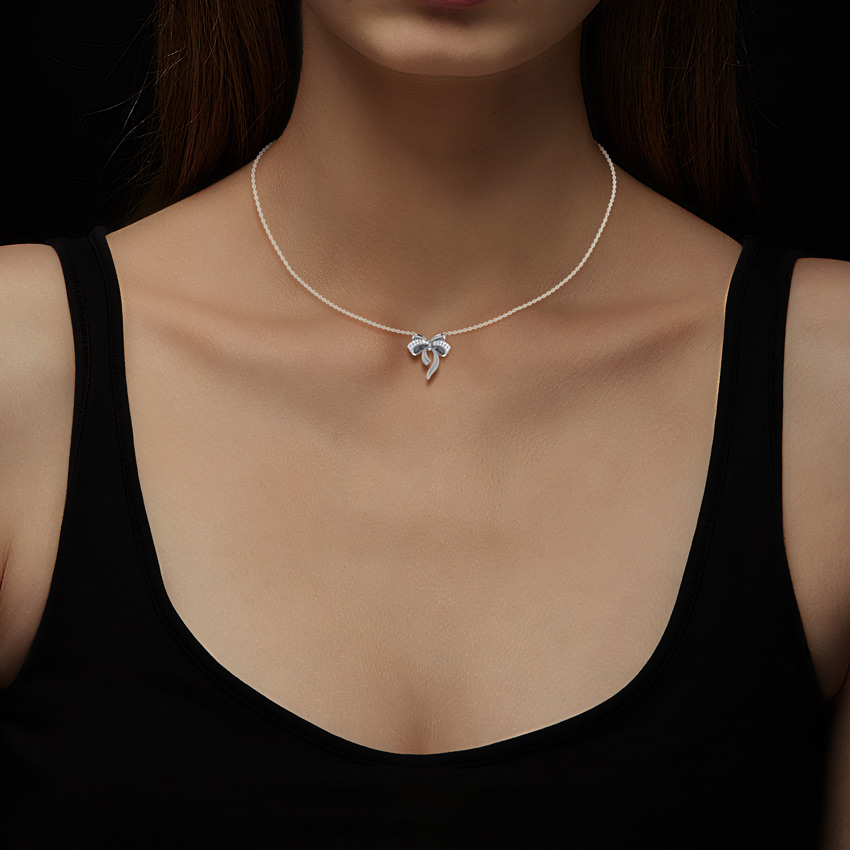 Cute Bow Diamond Necklace