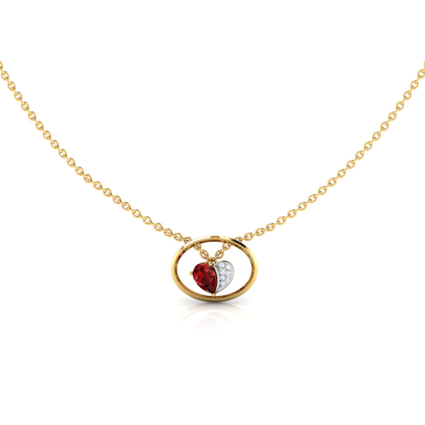 Oval Frame Ruby Heart Diamond Necklace