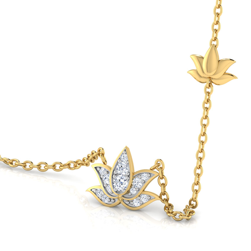 Diamond Necklaces 18 Karat Yellow Gold Blossom Lotus Chain Necklace