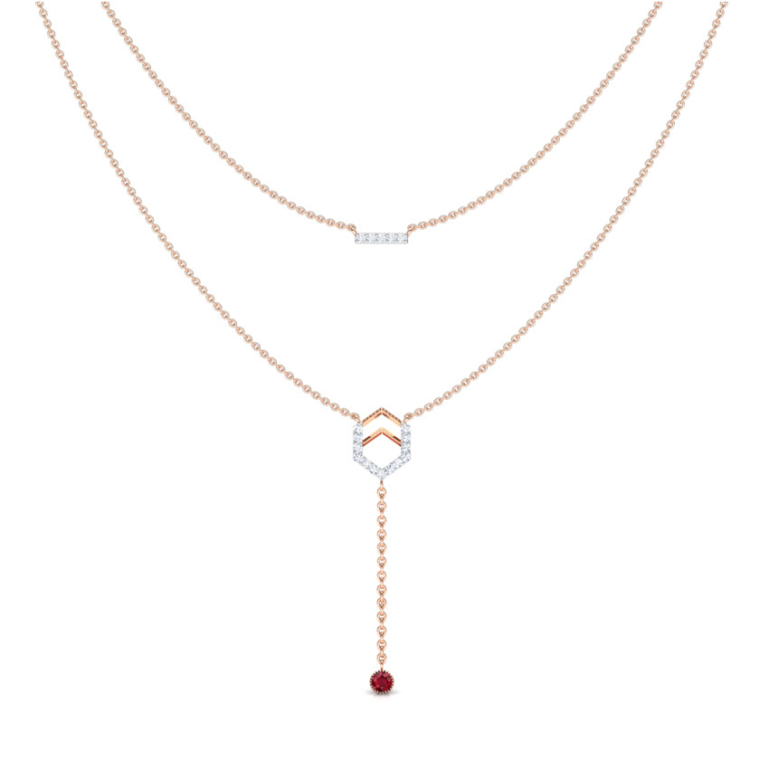 Diamond,Gemstone Necklaces 18 Karat Rose Gold Hexa Bar Multi Layer Gemstone Necklace