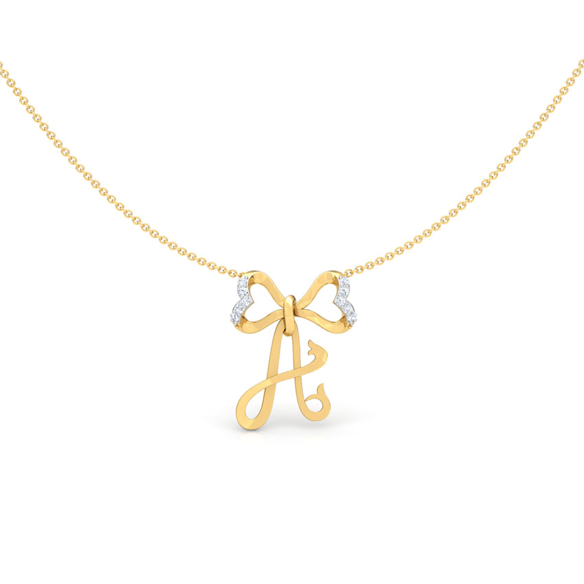 Diamond Necklaces 18 Karat Yellow Gold Alphabet A Bow Diamond Necklace