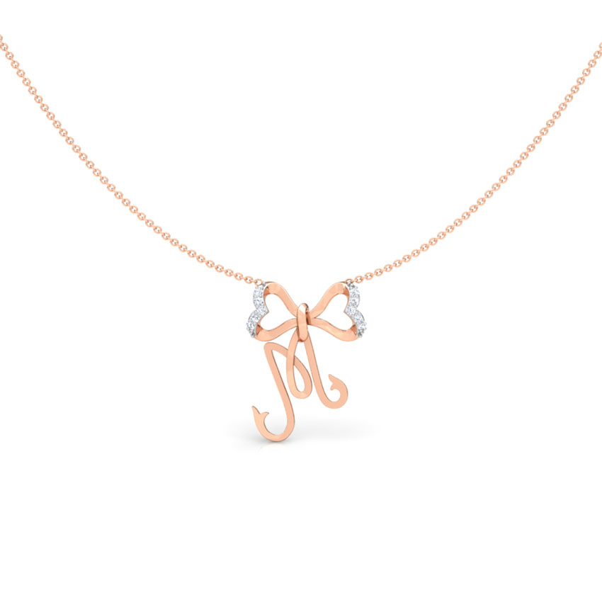 Diamond Necklaces 18 Karat Rose Gold Alphabet M Bow Diamond Necklace