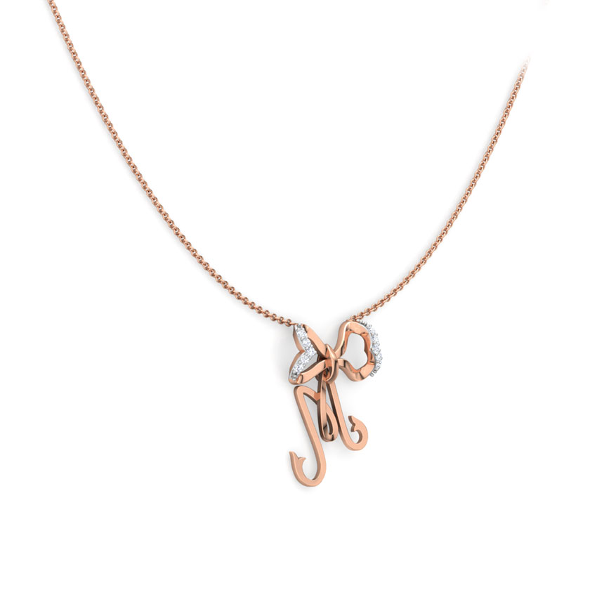 Alphabet M Bow Diamond Necklace