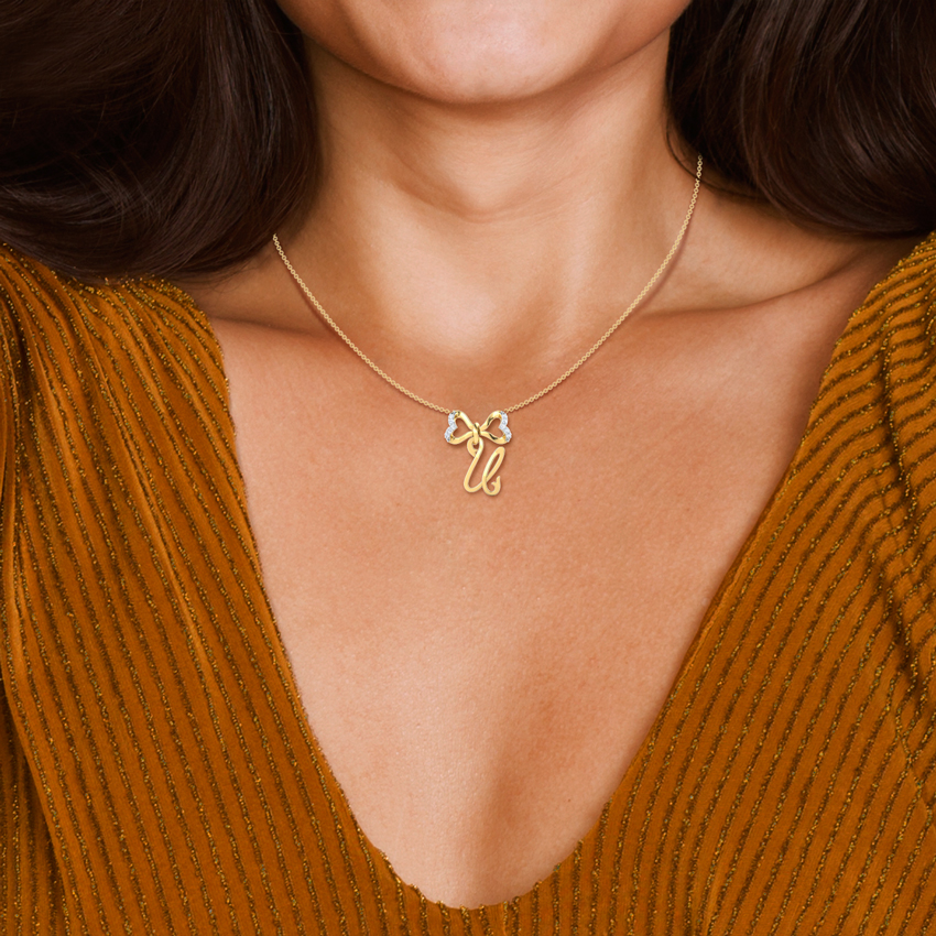 Alphabet U Bow Diamond Necklace Alphabet U Bow Diamond Necklace