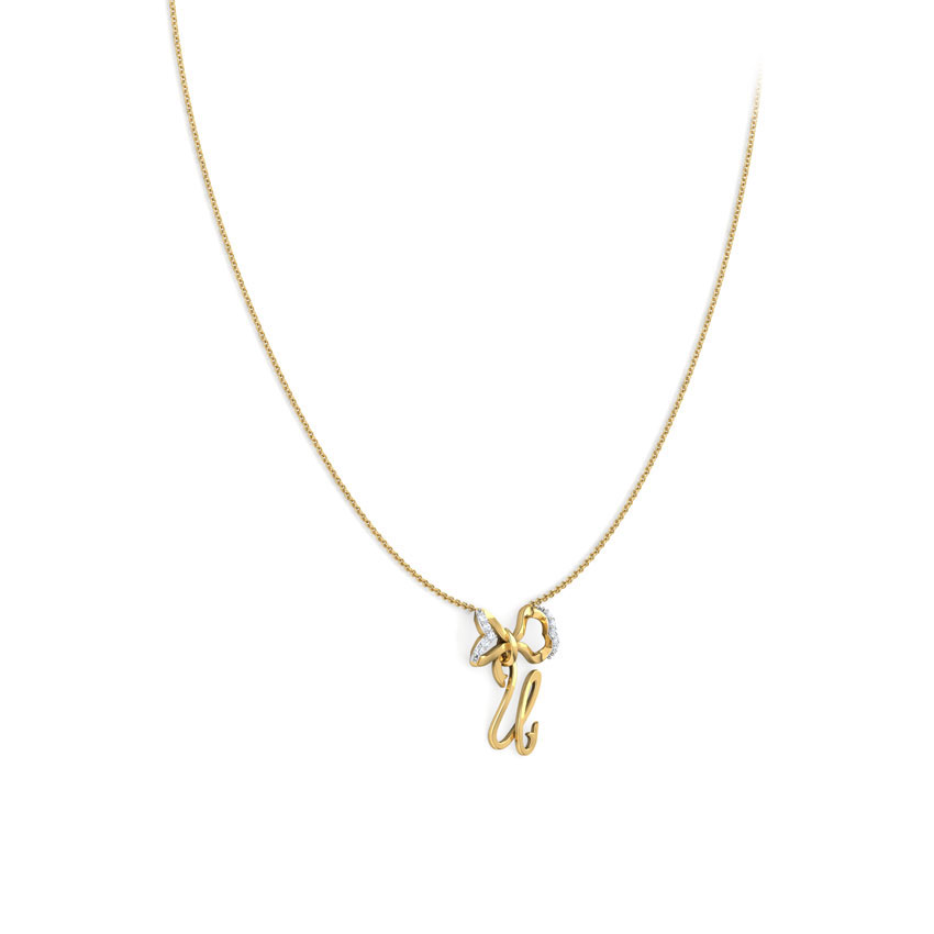 Alphabet U Bow Diamond Necklace Alphabet U Bow Diamond Necklace