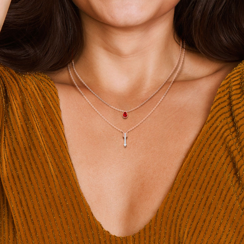 Diamond,Gemstone Necklaces 18 Karat Rose Gold Pear and Arrow Multi Layer Gemstone Necklace