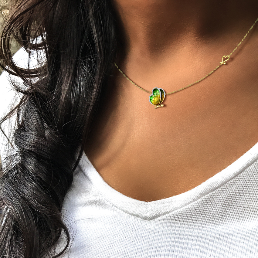 Flap Green Butterfly Gemstone Necklace