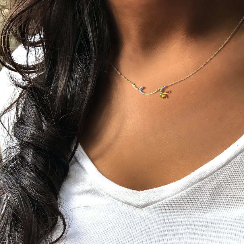 Tendril Orange Butterfly Diamond Necklace