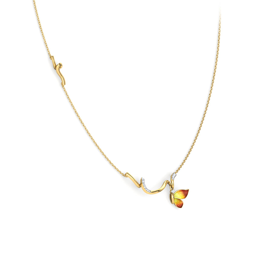 Tendril Orange Butterfly Diamond Necklace