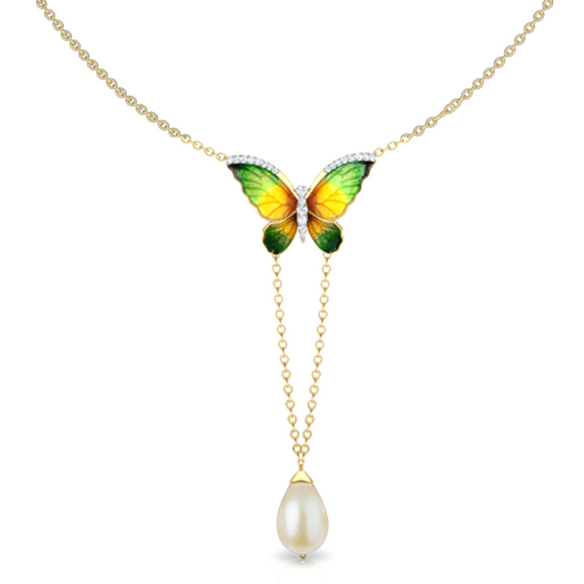 V-Drop Green Butterfly Necklace