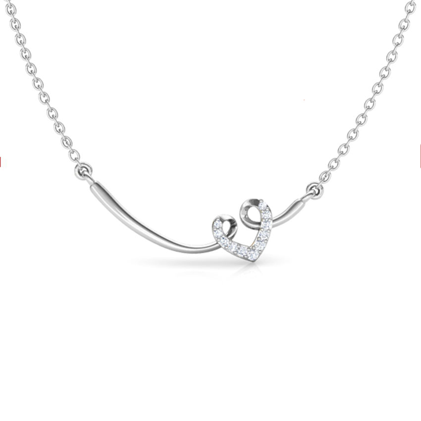 Diamond,Gemstone Necklaces 14 Karat White Gold Looped Diamond Heart Bar Necklace