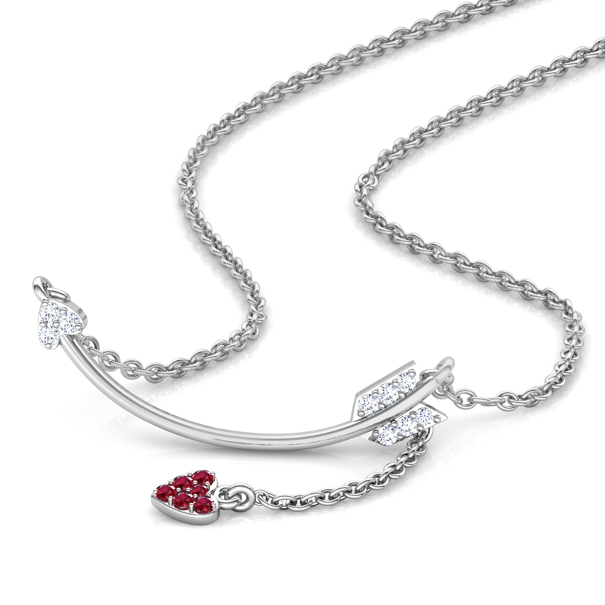 Diamond,Gemstone Necklaces 14 Karat White Gold Cupid Bar Gemstone Necklace