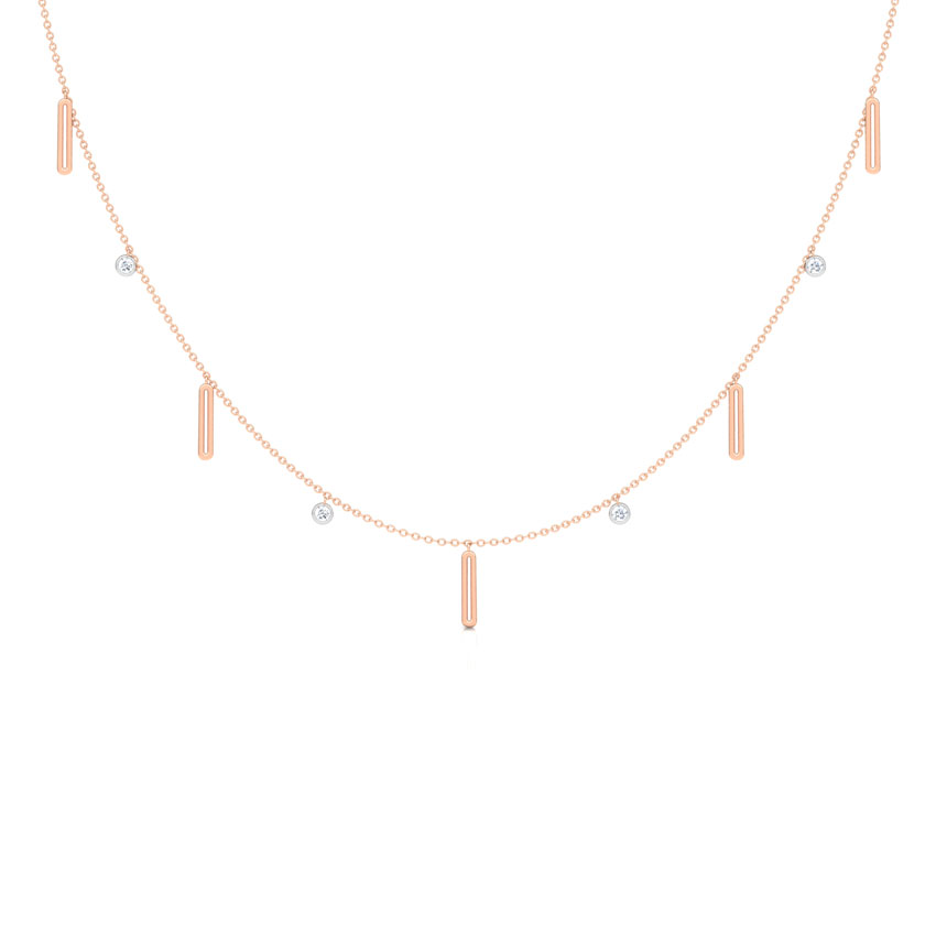 Diamond Necklaces 14 Karat Rose Gold Linear Fine Line Diamond Necklace