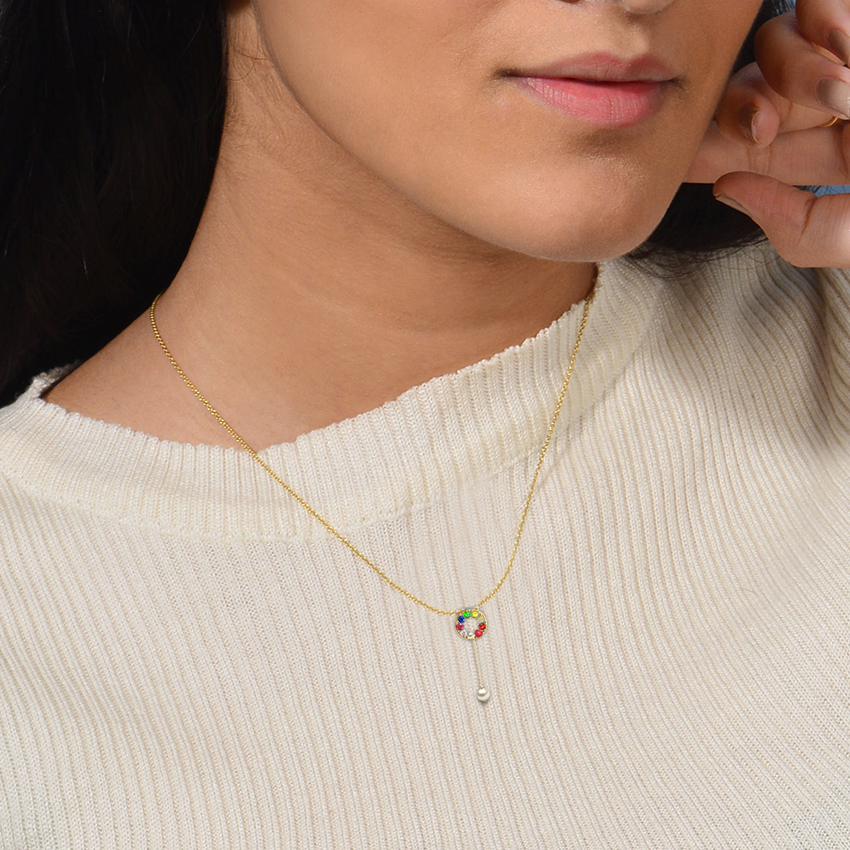 Halo Navratna Gemstone Necklace