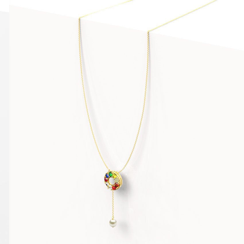 Halo Navratna Gemstone Necklace