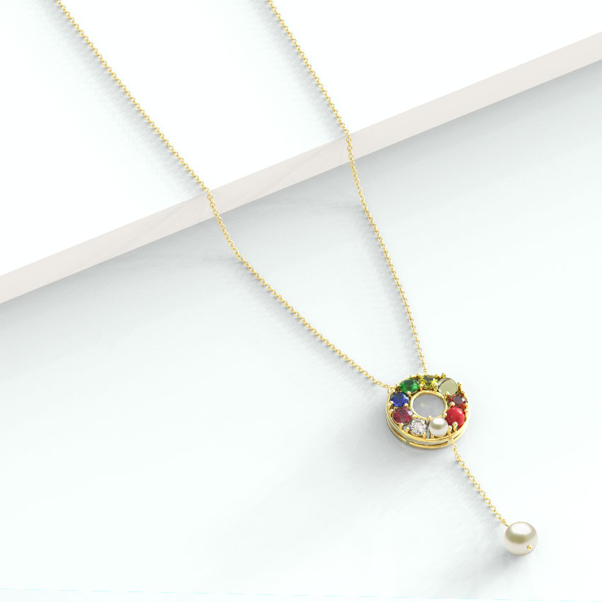 Halo Navratna Gemstone Necklace