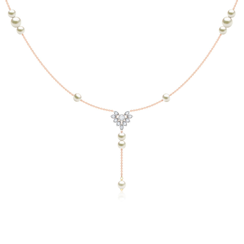 Diamond,Gemstone Necklaces 18 Karat Rose Gold Petals and Pearls Necklace