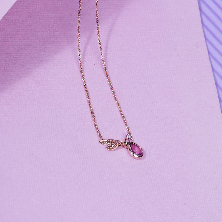Diamond,Gemstone Necklaces 14 Karat Rose Gold Glide Dragonfly Gemstone Necklace