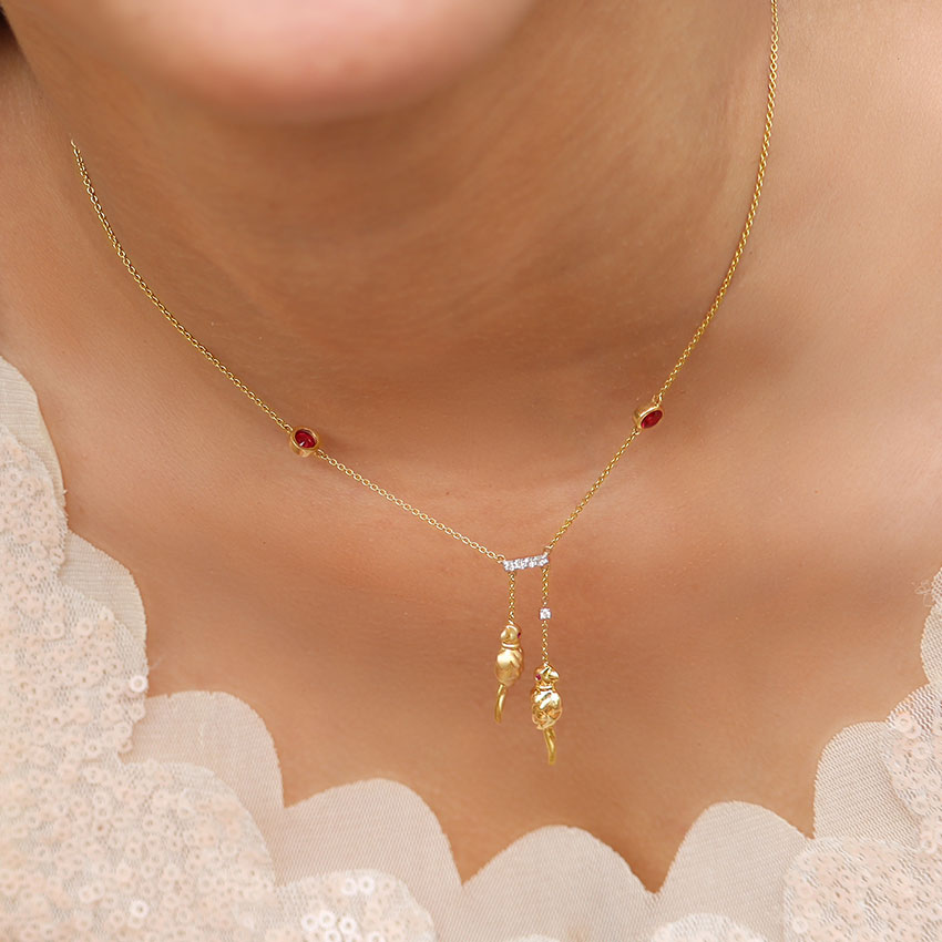 Diamond,Gemstone Necklaces 18 Karat Yellow Gold Elegant Parrot Gemstone Necklace