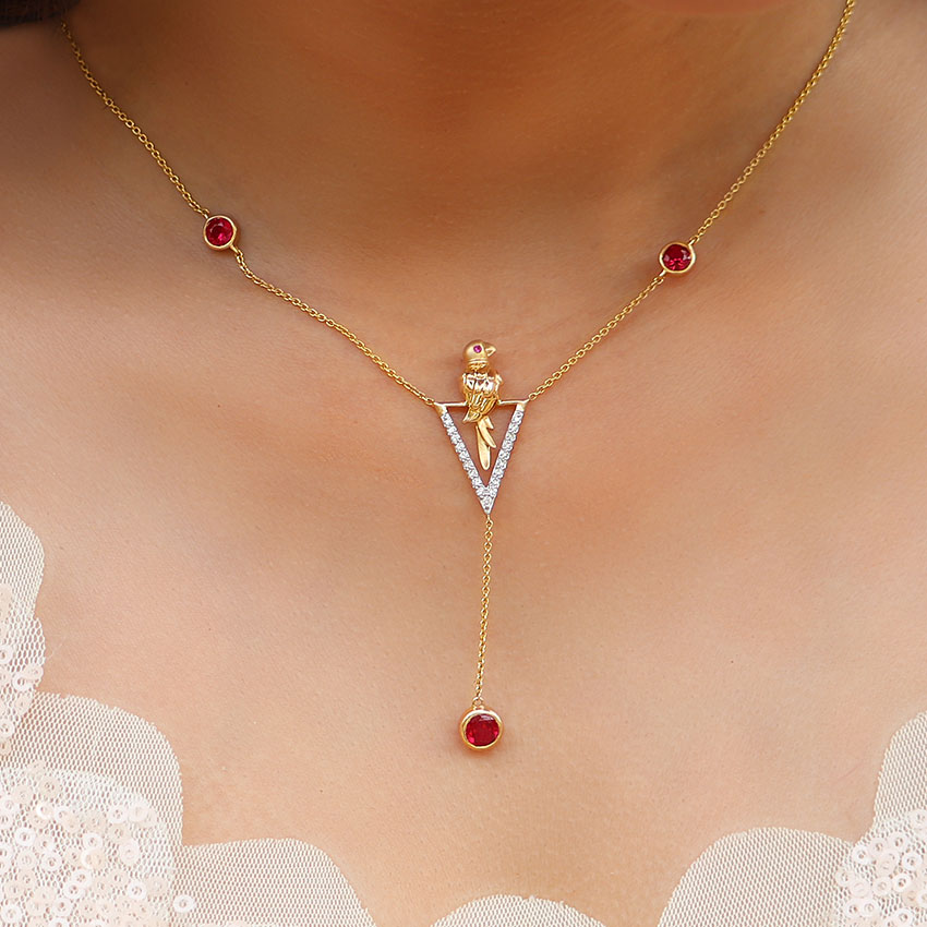 Diamond,Gemstone Necklaces 18 Karat Yellow Gold Endearing Parrot Gemstone Necklace