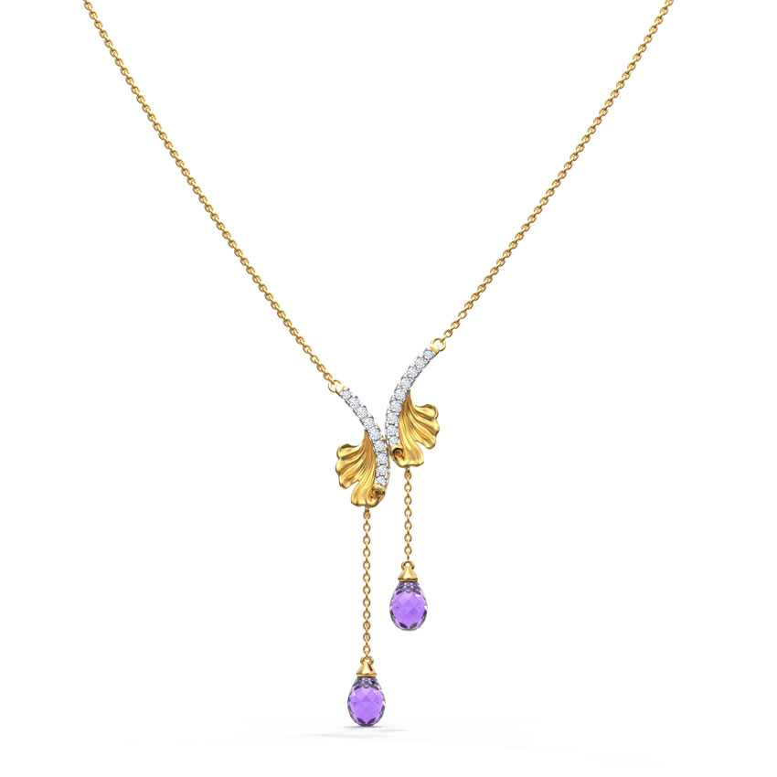 Diamond,Gemstone Necklaces 14 Karat Yellow Gold Gleaming Ginkgo Gemstone Necklace
