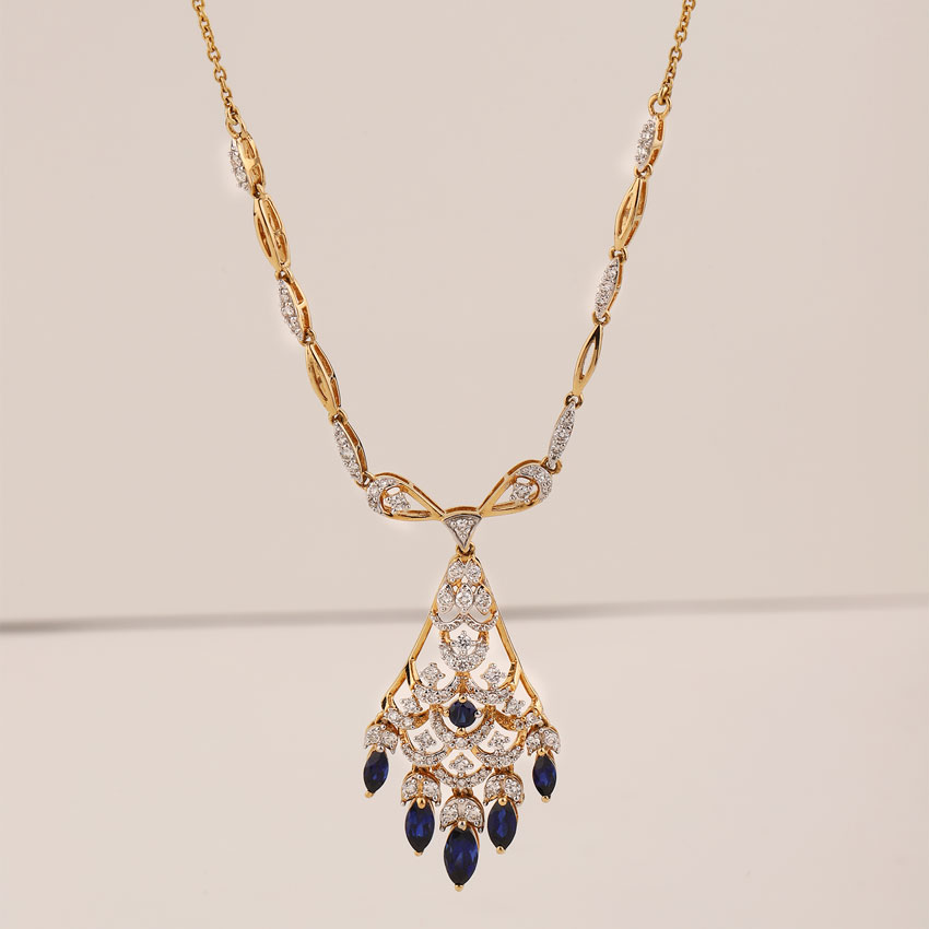Diamond,Gemstone Necklaces 18 Karat Yellow Gold Shanaya Azure Gemstone Necklace