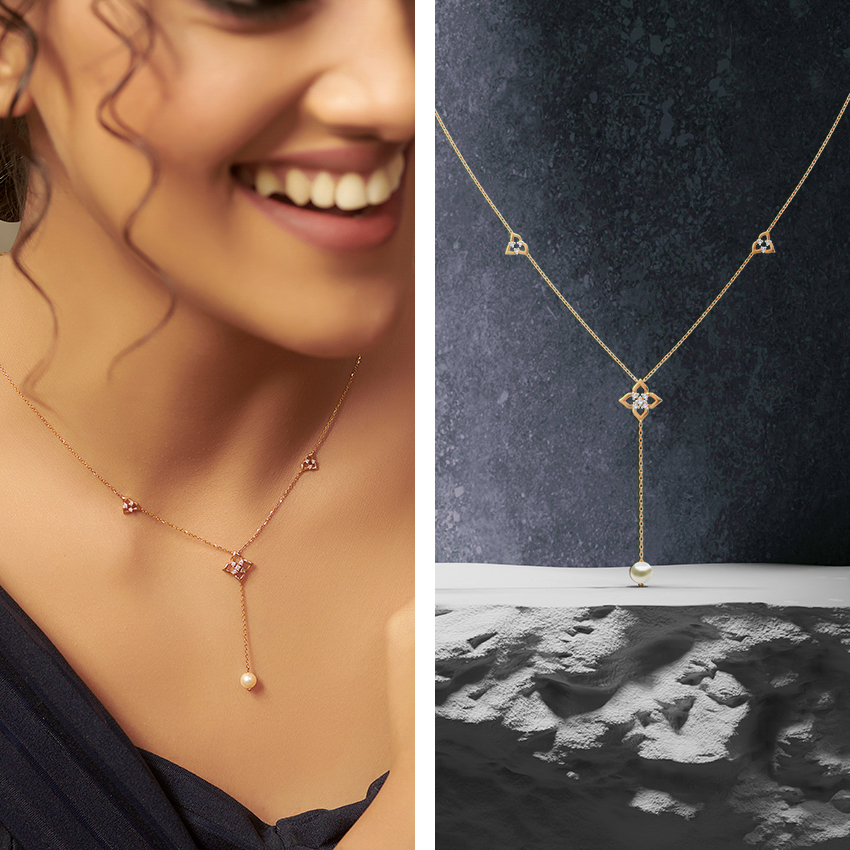 Diamond,Gemstone Necklaces 14 Karat Rose Gold Clara Lariat Pearl Necklace