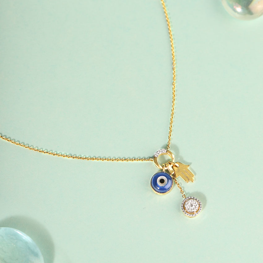Hamsa Evil Eye Gemstone Necklace